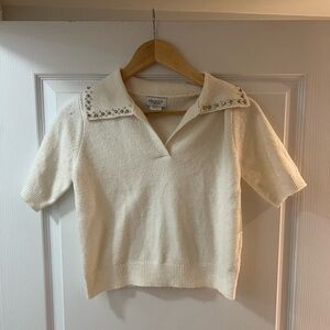Song of Style Ivory Sweater with Pearl and Rhinestone Collar